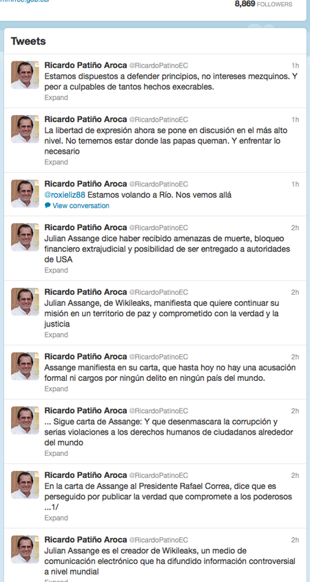 Ricardo Patiño Tweet